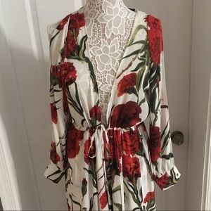 Long sleeved rose printed maxi dress/coverup.